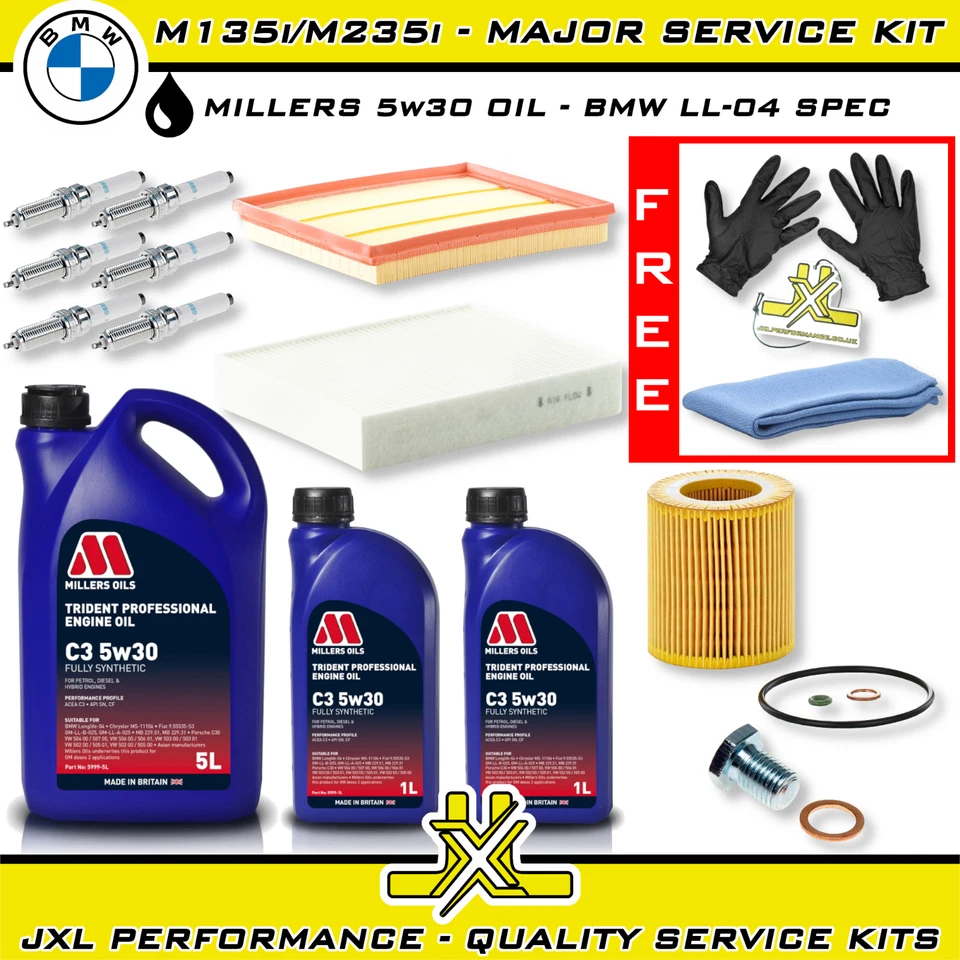 BMW M135i F20 F21 M235i F22 F23 N55 Major Service Kit + Plugs - Millers Oil 5w30 - Image 1 of 1