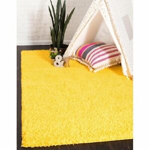 Solid Yellow Indoor Shag Carpet Mat Area Rug 3 x 5 4 x 6 5 x8 Ft Stain Resistant