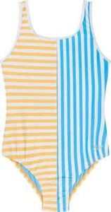 Speedo Girls' Stripe Blocked One Piece Swimsuit Mandarin Peel Scoop Neck Size 16 - Picture 1 of 5
