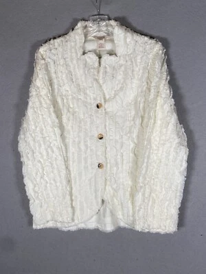 Chaqueta Sundance Mujer Talla 12 Blanco Suéter Botón Frontal Preppy Volantes Foto 1 de 4