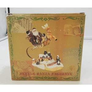 Vintage Cracker Barrel Harz Weihnachtsmann & Schlitten mit fliegenden Rentieren hüpfende Statue IOB - Bild 1 von 8