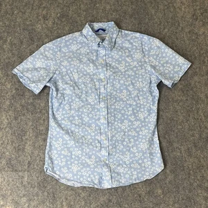 Teddy Stratford Shirt Mens Size 3 Hidden Zip Floral Blue Button Up SS M/L - Picture 1 of 9