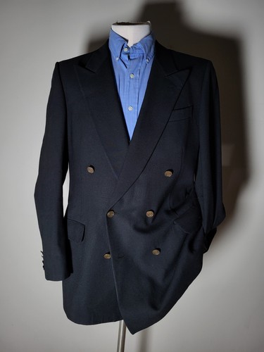 Giacca Blazer 40L Valentino Doppiopetto Nero Flanella Bronzo Metallo Btn Cappotto