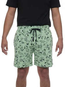 Mens Peanuts Snoopy Pajama Sleep Shorts Pockets Green - Picture 1 of 7