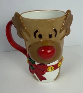 Rudolph the Red Nosed Reindeer Christmas Sculpted Ceramic Coffee Cup Mug 16 Oz - Picture 1 of 5