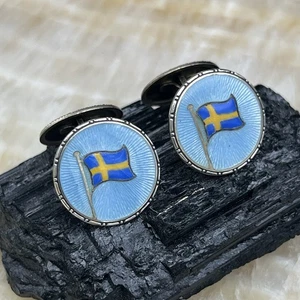 Vintage (Sterling) Silber 0,830 Schwedische Flagge Nordisches Kreuz Schweden Manschettenknöpfe 7,5 gr - Bild 1 von 7