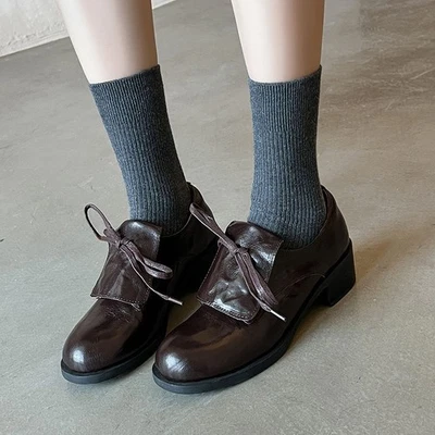 Retro British Preppy Style Oxford Women Lace Up Real Leather Shoes Spring Autumn - Image 1 of 4