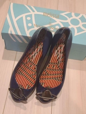 Vivienne Westwood Melissa Navy Open Toe Rubber Pumps Flat Shoes 24.5cm Used - Image 1 of 4