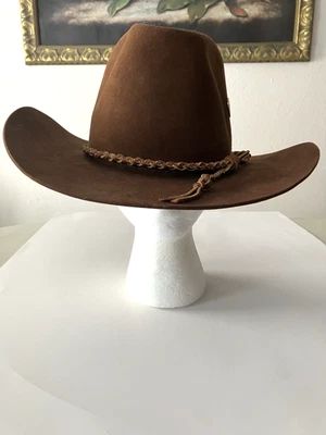 De colección Bailey Regal Sombrero Occidental de Fieltro Marrón Cuero Trenzado Sombrero Banda y Prendedor Foto 1 de 4