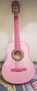 Wood Guitar with Case, 30"- Pink - Picture 1 of 7