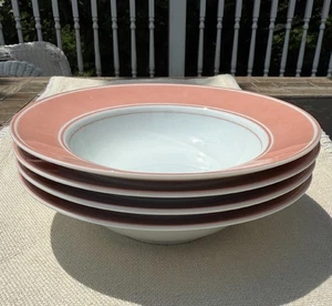 Vintage Fitz Floyd Peach Rondelet Rimmed Soup Cereal Bowls Set of 4 - Picture 1 of 4