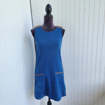 Vestido Juicy Couture Regal Azul Costero Rayas Detalles Cuero Algodón Talla S Foto 1 de 4