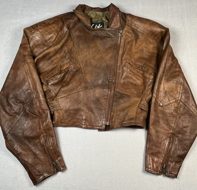 Chaqueta de cuero vintage WINLIT para mujer mediana marrón festival occidental motociclista Foto 1 de 4