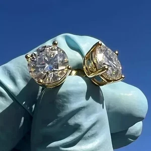 4 kt Lab Created Diamant Schraubverschluss Solitär Ohrstecker 14 K Gelbgold plattiert - Bild 1 von 3