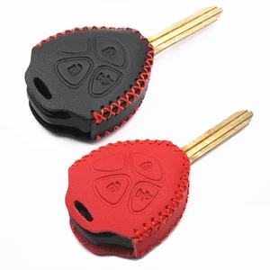 2Pcs Black Red Leather For Toyota Camry 4Runner Avalon Scion 3 Buttons Key Fob - Picture 1 of 6