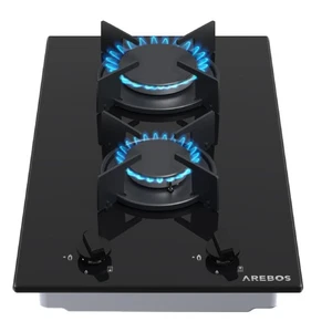 AREBOS placa de gas 2 fuegos superficie de vidrio empotrable gas natural propano - Imagen 1 de 15