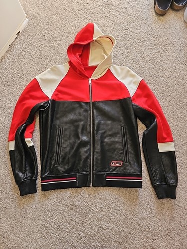 Autentica giacca con cappuccio uomo Givenchy colorblock pelle traforata taglia XL