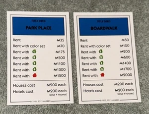 2014 Monopoly Replacement - 2 Dk Blue Property Cards - Picture 1 of 4