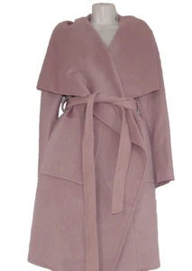 BCBG MAXAZRIA Pink Boiled Wool w/Leather Sleeves Wrap Coat L - Bild 1 von 9