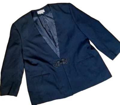 Vtg 80s 90s  Black Frog Button Blazer Women Plus Size 24 Business Casual Career - Image 1 of 4
