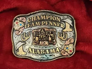 RODEO BUCKLE CHAMPION TROPHY TEAM PENNING PROFESSIONAL☆ALABAMA☆SELTEN☆928 - Bild 1 von 12