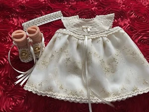Newborn Baby Girl Dress Set - Champagne - Picture 1 of 7