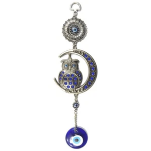 Turkey Blue Evil Eye Moon Owl Amulet Lucky Charm Blessing Car Wall Hanging Decor - Picture 1 of 3