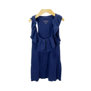 Lilly Pulitzer Womens Tank Top Blue Sleeveless Scoop Neck Ruffles Pima Cotton S - Picture 1 of 4