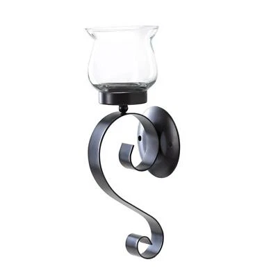Black Iron and Clear Glass Wall Candle Sconce - Image 1 of 3