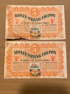 2 1941 Kellogg's Krumbles 5 Cent Spargutschein 3" x 5" *gebraucht mit Gebrauchsspuren* BT3 - Bild 1 von 7