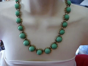 J CREW SIGNED BEZEL LIGHT GREEN STONES SET IN OLD TONE  NECKLACE #2/19C - Picture 1 of 7