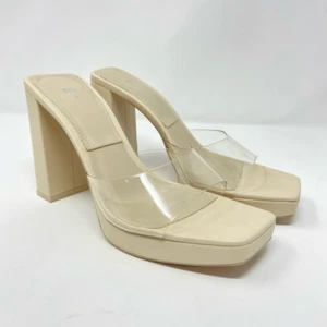 Zara Womens Square Toe Block Heels Size 38/7.5 Cream Wedding Bridesmaid Bridal - Picture 1 of 8