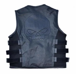 Gilet Jacket en Cuir de vachette style Pare Balle SKULL Tête de mort SOA bikers - Imagen 1 de 9
