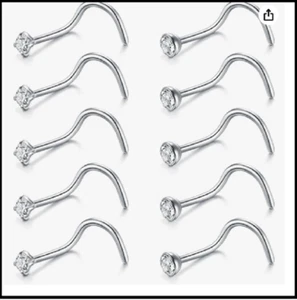 Nose Studs Nose Rings for Women 18G 20G Corkscrew Nose Ring Stainless Steel Nose - Picture 1 of 5