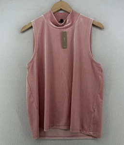 J.CREW Tank Top Womens L Velour Sleeveless Mock Neck Stretch Shell Pink NEW - Picture 1 of 15