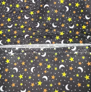 Cotton Fabric Stars/Moons on Black. By The Yard. - Picture 1 of 1