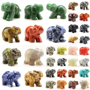 Mix 12pcs Elephant Gemstone Figurines Hand Carved Pocket Statue Healing Cryst... - Picture 1 of 7