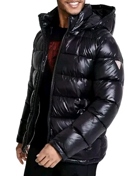 Casaco acolchoado masculino Black Guess com capuz tamanho XXL  - Imagem 1 de 1