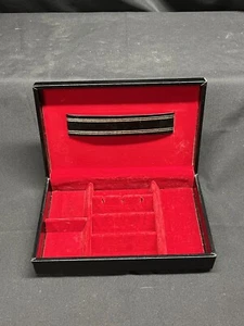 A Gorgeous Vintage Mid Century Modern Swank Black Jewelry Box Red Felt - Picture 1 of 11