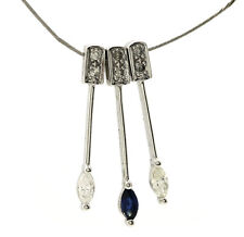Choker With Diamond Pendant And Natural Sapphire Stone In 14k White Gold J11662