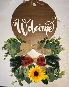 Front Door Welcome Sign Interchangeable Hanging Wreath Outdoor Wall Decor Spring - Picture 1 of 12