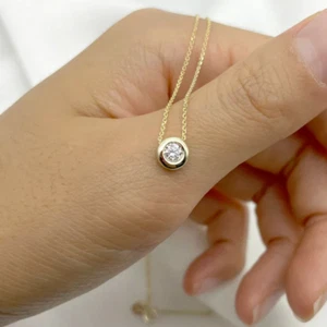 Gold Diamond Pendant Round 0.50 Ct Lab Created 14k Yellow Necklace Without Chain - Picture 1 of 8