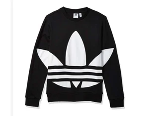 Felpa girocollo ADIDAS Youth taglia Large Big Trefoil nera bianca nuova con etichetta - Foto 1 di 6