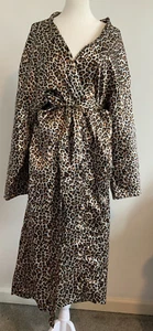 2X Tan Brown Black Cheetah Print satin feel Night Robe with belt - Picture 1 of 11