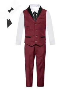 Magen Kids Boys Tuxedo Vest set in Burgundy set of 6pcs size 1-14 4 buttons - Picture 1 of 2