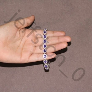 12ct Lab Created Amethyst & Diamond 14K White Gold Plated Womens Tennis Bracelet - Picture 1 of 9