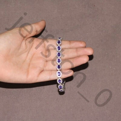 12ct Lab Created Amethyst & Diamond 14K White Gold Plated Womens Tennis Bracelet - Image 1 of 4