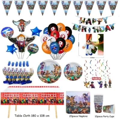 Roblox boys tableware party set plates kids birthday party balloons decorations