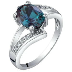 14K White Gold Lab-Created Alexandrite and Diamond Bypass Oval Ring 1.50 cts - Picture 1 of 4