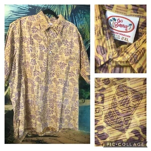 Vintage GO BAREFOOT Hawaiian Aloha Shirt  MASK TIKI HAWAII SURF XXL Reverse - Picture 1 of 16